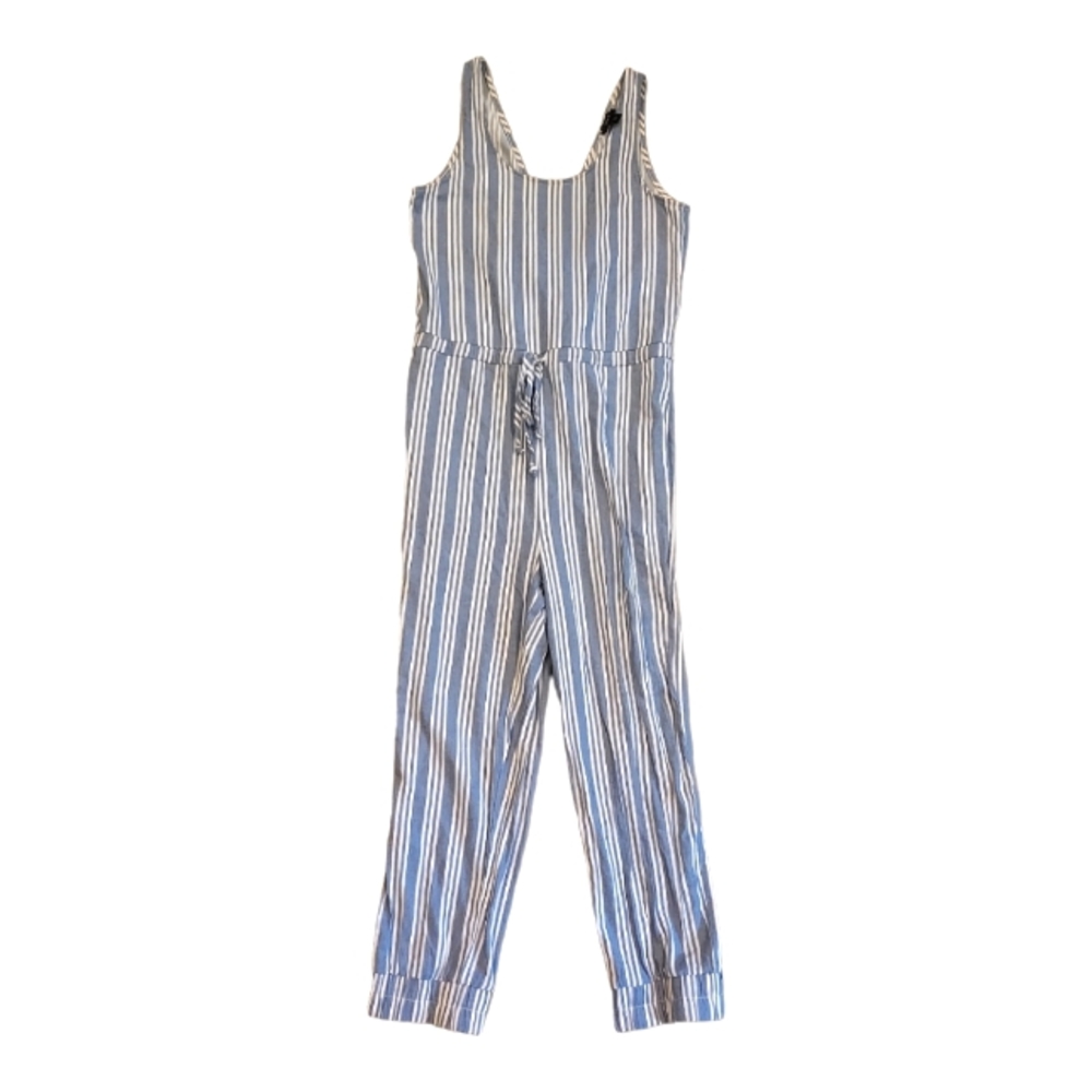 DREW Blue and White Striped Sleeveless Jumpsuit